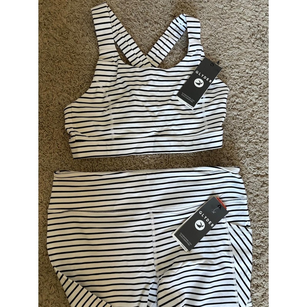 NWT Glyder Striped Activewear Set Bra Top & Leggings with Pockets Athleisure XL - Picture 6 of 13
